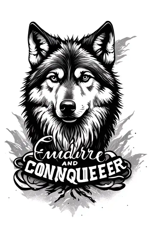 Design me a tattoo with wolf moutains and the quotes endure and conquer  tattoo design idea