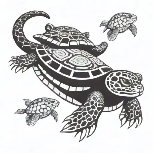 jaguar and sea turtle Mayan tribal tattoo tattoo design idea