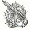 crossed weapons from RWBY, Weiss's sword and Ruby's scythe tattoo design idea