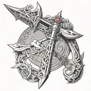 crossed weapons from RWBY, Weiss's sword and Ruby's scythe tattoo design idea