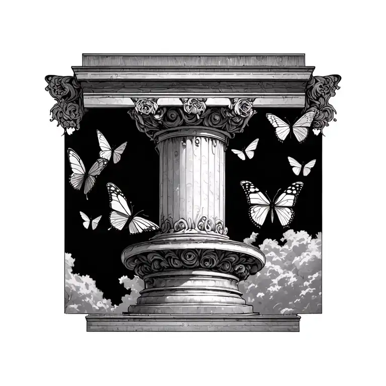 two tier Italian pillar with butterflies flying around it tattoo design idea