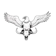bald eagle with wings spread wide, standing on a bison skull tattoo design idea