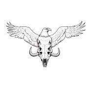 bald eagle with wings spread wide, standing on a bison skull tattoo design idea