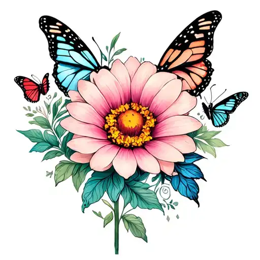 Harlow Grace Black, date of birth  02/01/2021, and the flower for January with butterflies and fairies tattoo design idea
