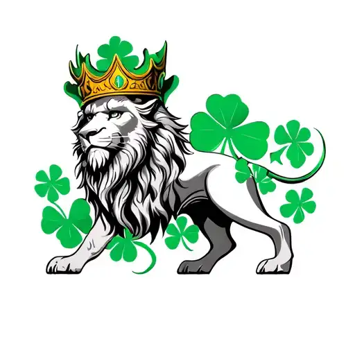 Viking lion with four leaf clover crown tattoo tattoo design idea