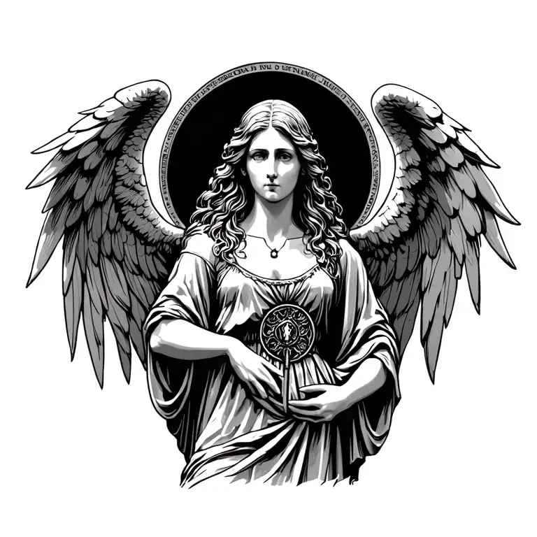 profile standing gothic angel cemetery headstone  tattoo design idea