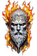 Prometheus face with fire flames tattoo design idea