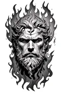 Prometheus face with fire flames tattoo design idea