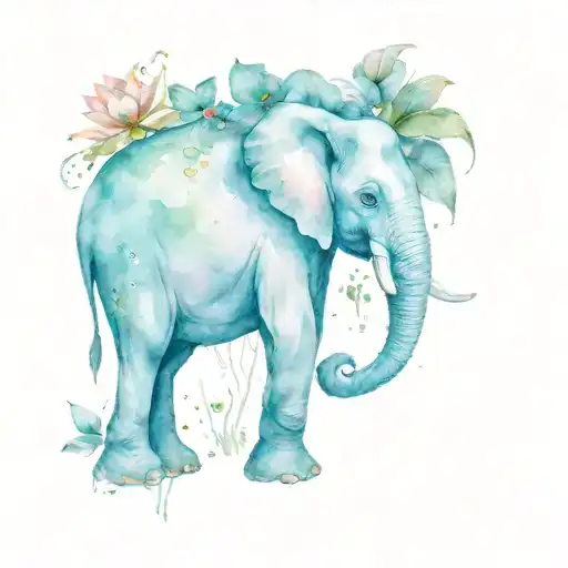 elephant, Devine feminine and water lily tattoo design idea