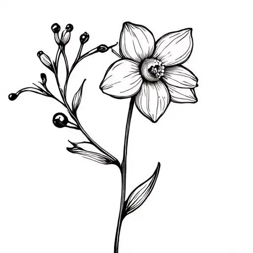 daffodil flower black berries intertwined line work tattoo design idea