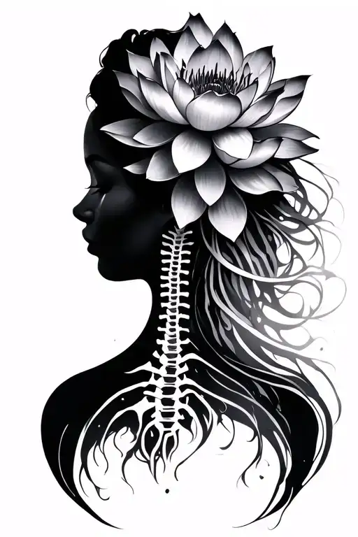 dainty spiritual yet sexy spine + lower back tattoo using fine lines featuring a lotus tattoo design idea