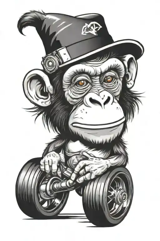 chimp shifting gears tattoo design idea