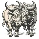 Taurus and ox bulls headbutting each tough looking  tattoo design idea