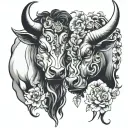 Taurus and ox bulls headbutting each tough looking  tattoo design idea