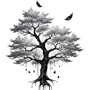 give me a tattoo design of a tree with 2 leafs falling off tattoo design idea