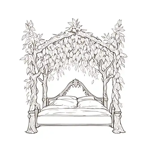 wedding bed carved into olive tree tattoo design idea