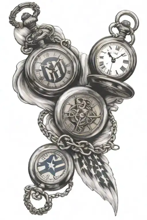 3 pocket watches surrounded by patriotic tattoo design idea