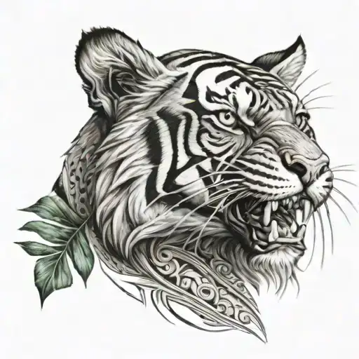 biomechanical Polynesian tiger tattoo tattoo design idea