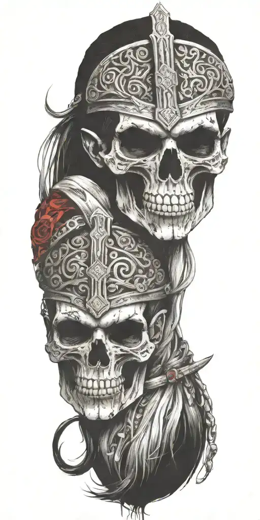 viking zombie girl all bloody sword with cuff tattoo design idea