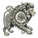 lion clock surrounded tattoo design idea