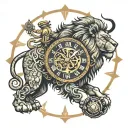 lion clock surrounded tattoo design idea