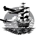 a biplane flying and a ship sailing tattoo design idea