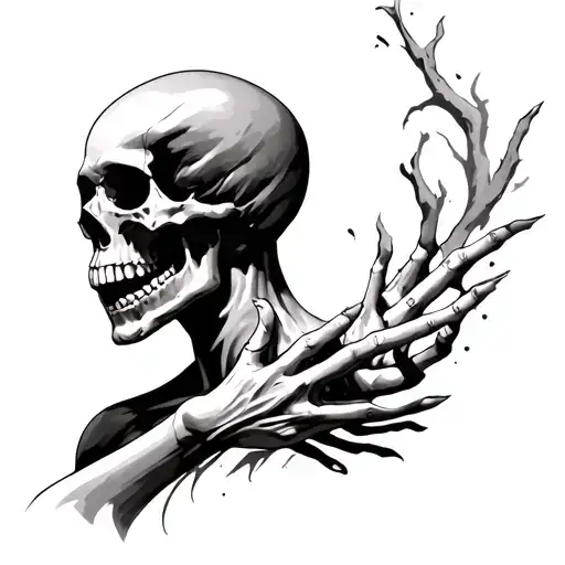 skull arms on neck emerging tattoo design idea