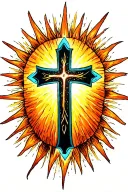 sun ray with cross tattoo design idea