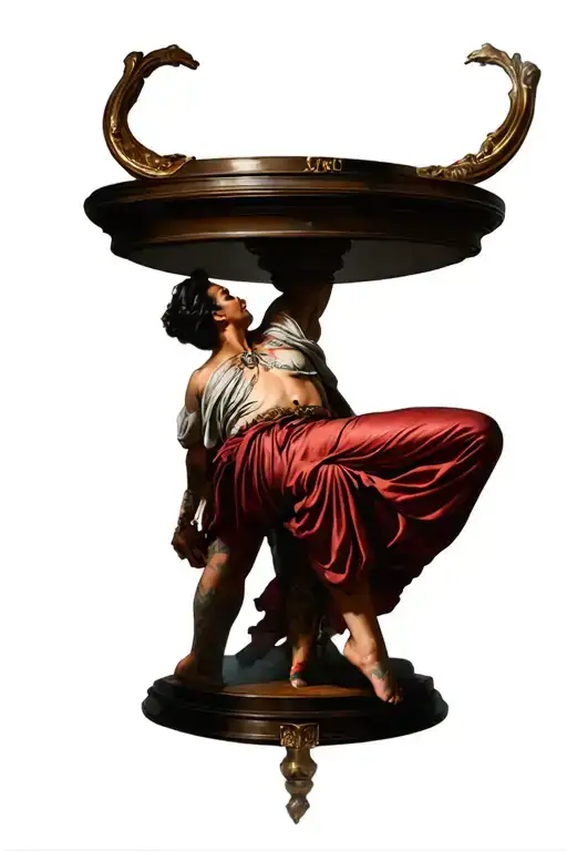 Create an award winning full leg sleeve tattoo (butt cheek to ankle) of Santinico Pademonium doing a table dance  for De tattoo design idea