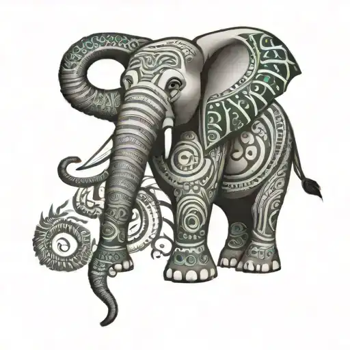 female tribal elephant with trunk up  tattoo design idea