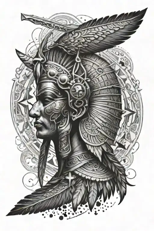 The ancient Egyptian moon god combined with feather patterns that resemble a knight's face. tattoo design idea