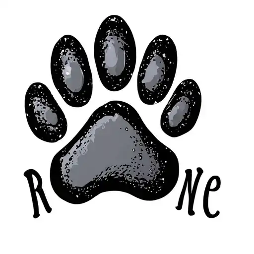 paw print, pet name, dog outline tattoo design idea