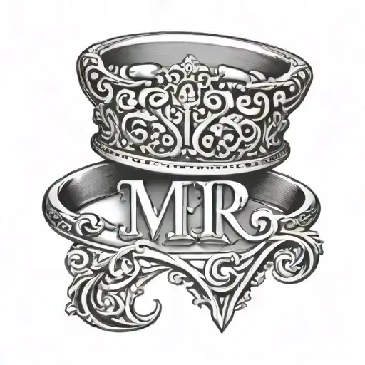 ring with the initials MR in the middle. on the ring finger tattoo design idea