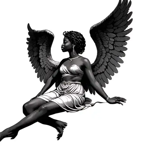 african angel full body with wings spread tattoo design idea
