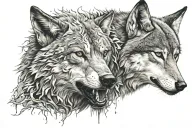 The combination of nouns: Samyar Sima in the face of the wolf who is crying eternally, the face of the wolf is very sad tattoo design idea