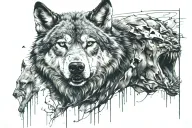 The combination of nouns: Samyar Sima in the face of the wolf who is crying eternally, the face of the wolf is very sad tattoo design idea