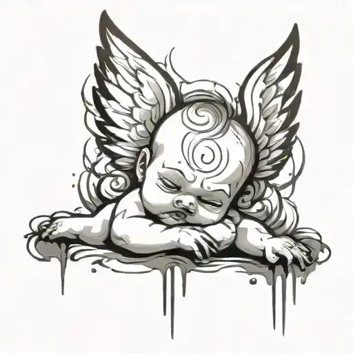 baby angel crying tattoo design idea
