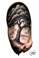 My last name Brice inner bicep incorporating a tree to show meaning towards origins try make the tree apart of Brice  tattoo design idea