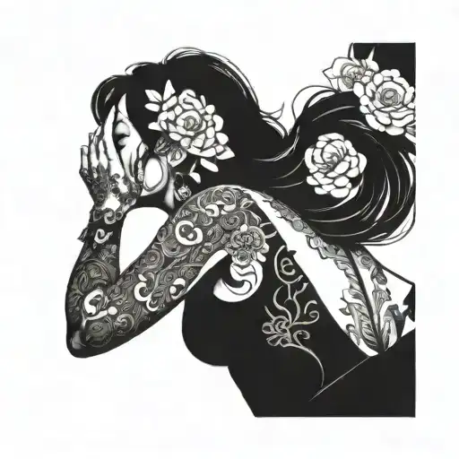 irezumi full back face woman tattoo design idea