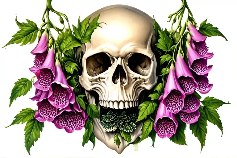 foxgloves wrapped around a skull tattoo design idea