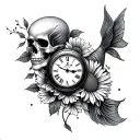 heaven koi fish rose daisy clock skull tattoo design idea
