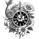 heaven koi fish rose daisy clock skull tattoo design idea