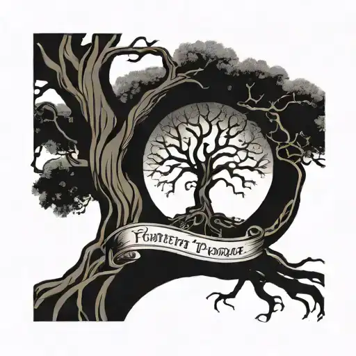 tree with roots with a heart for a couple that says "partners in purpose" tattoo design idea