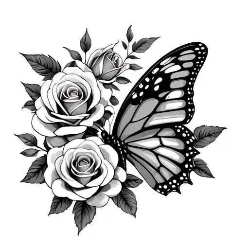 butterfly and roses with 1977 to 2010 tattoo design idea