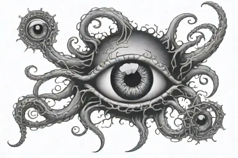 lovecraft eldritch tentacle eyeball tattoo design idea