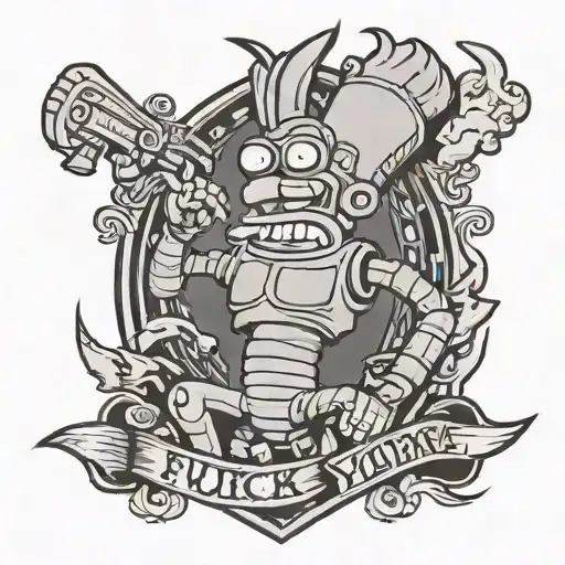 Futurama Bender Fry's tat that's says Fuck Your tattoo design idea