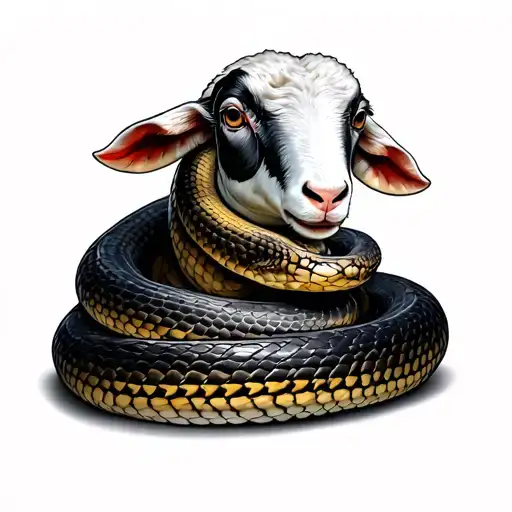 Snake coiled around sheep body tattoo design idea