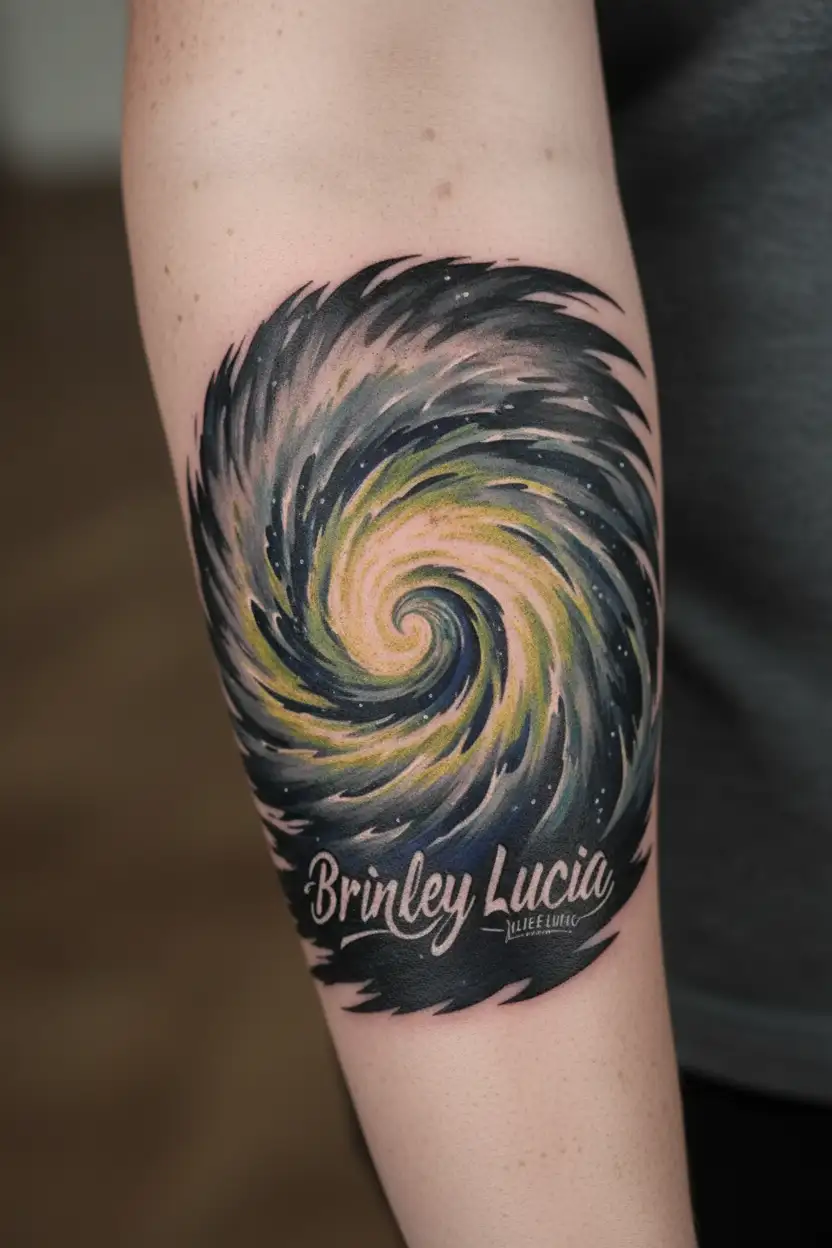 "Brinley Lucia " "Brinley Lucia " "Brinley Lucia " "Brinley Lucia " hurricane image, Storm, little bit of sunshine, no face  tattoo design idea