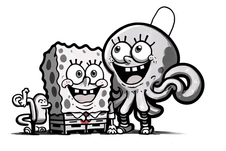 Patrick's House, SpongeBob and Squidward tattoo design idea