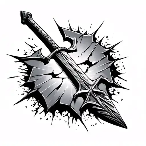 broken Roman spear in ground tattoo design idea